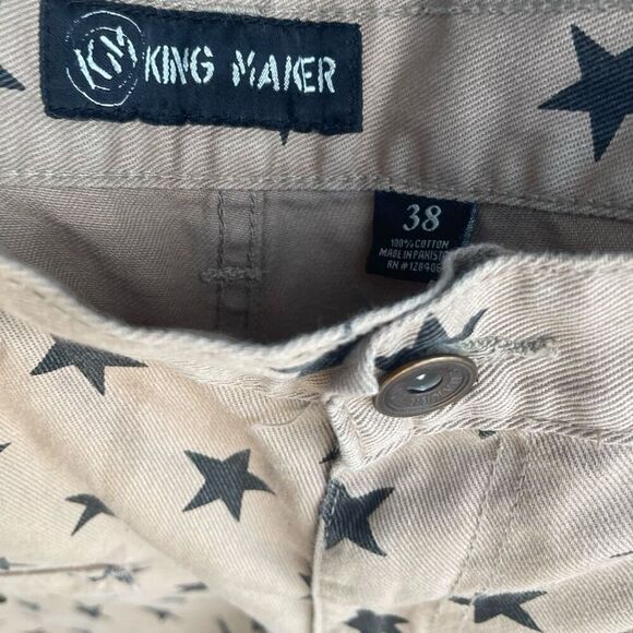 Men’s King Maker Tan Denim Black Stars Shorts Size 38 - Picture 3 of 3